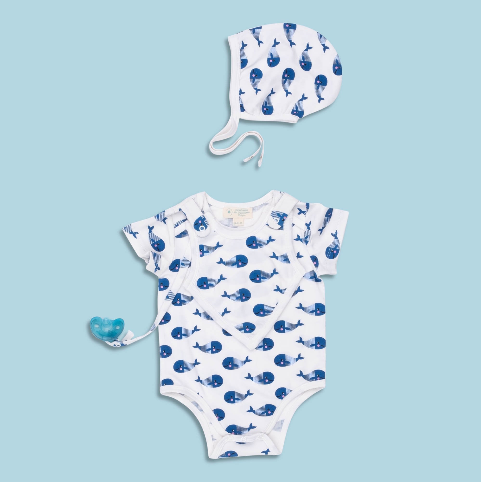 Smart Short Sleeve Bodysuit + Bib - Blue Whale