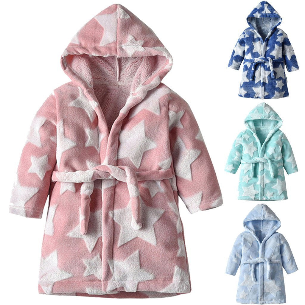 Baby bathrobe Toddler Kids Boys Girls Star Hooded