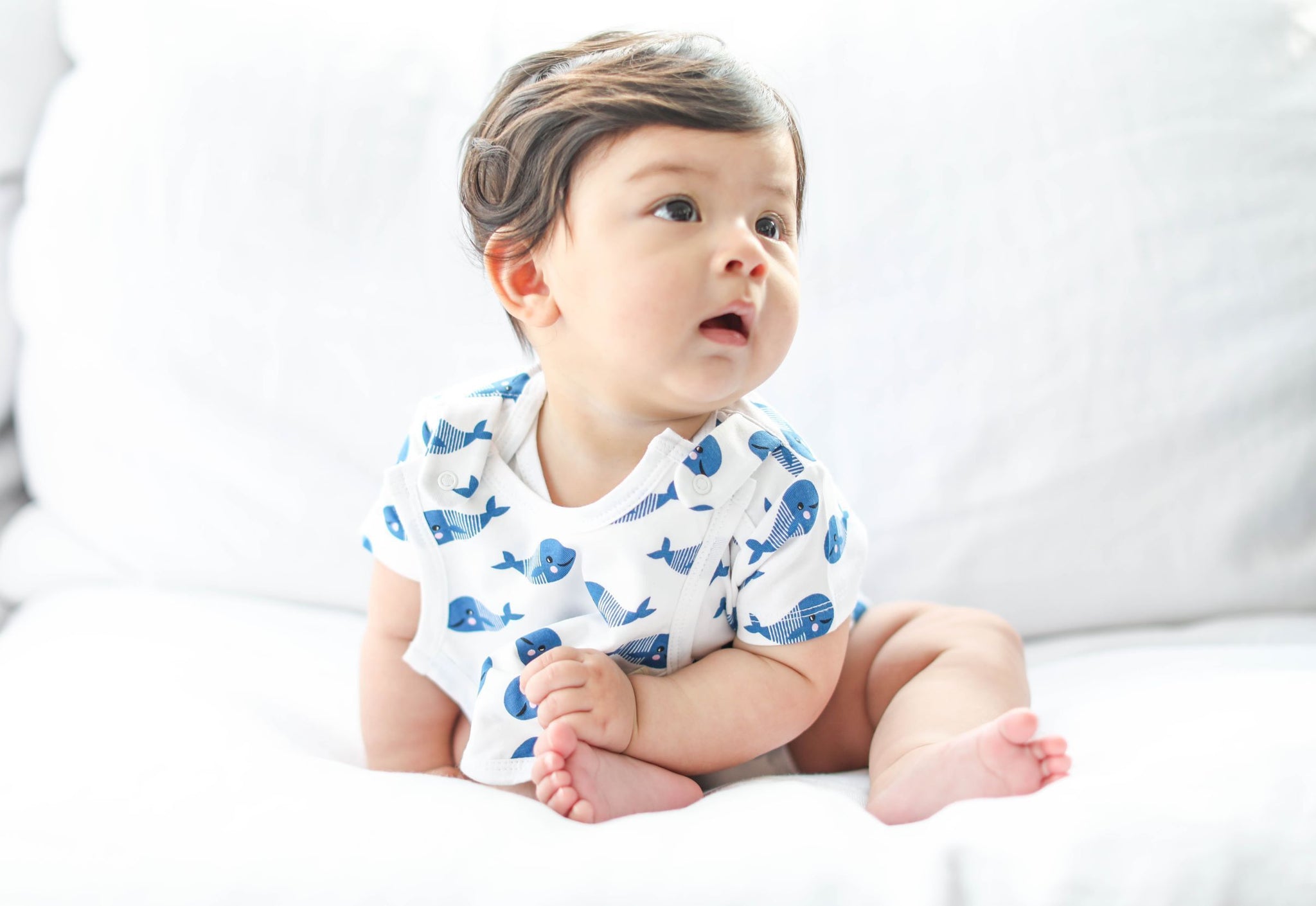 Smart Short Sleeve Bodysuit + Bib - Blue Whale