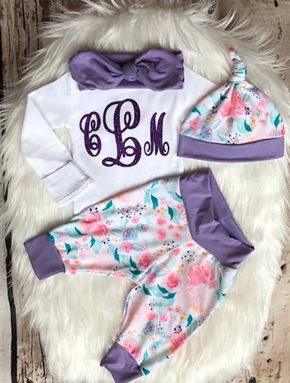 Monogrammed Baby Girl Coming Home Outfit