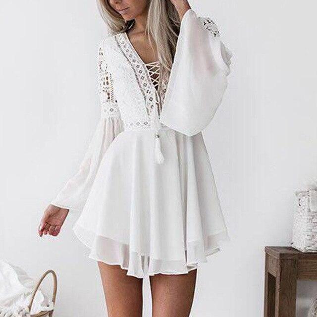 Lace Sashes Cross Solid Long Sleeve